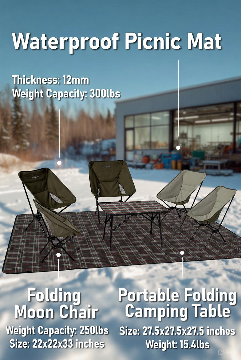 Best Family Camping Setup for 2026: Picnic Mat, Moon Chair & Folding Table Combo – China Factory Gui
